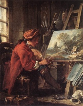  Francois Pintura al %C3%B3leo - El pintor en su estudio rococó Francois Boucher